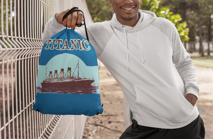 Titanic drawstring pouch, old poster style drawstring backpack, summer gym bag