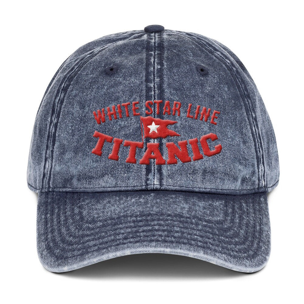 R.M.S Titanic dad hat, white star line embroidery font, Titanic teen boy gift