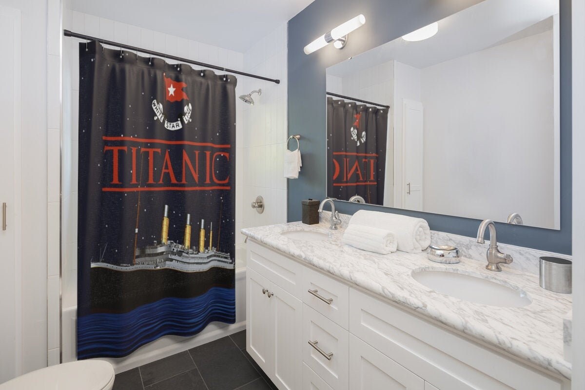 Titanic shower curtain, vintage housewarming gift, bath curtain - gift for teen boy