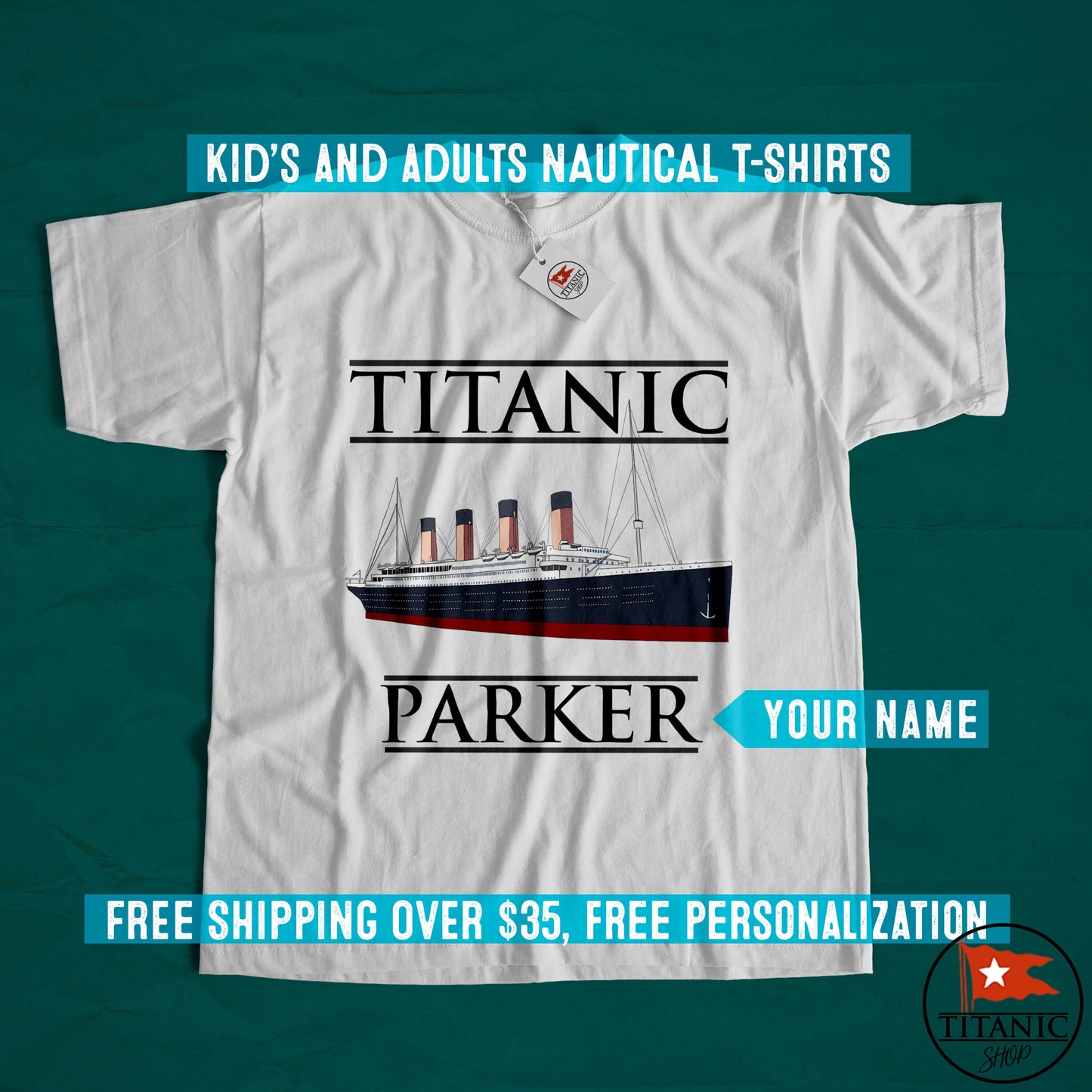 Titanic custom name shirt, handmade t shirt for history buff, custom printed tee -gift for kid's, 2-10 years old