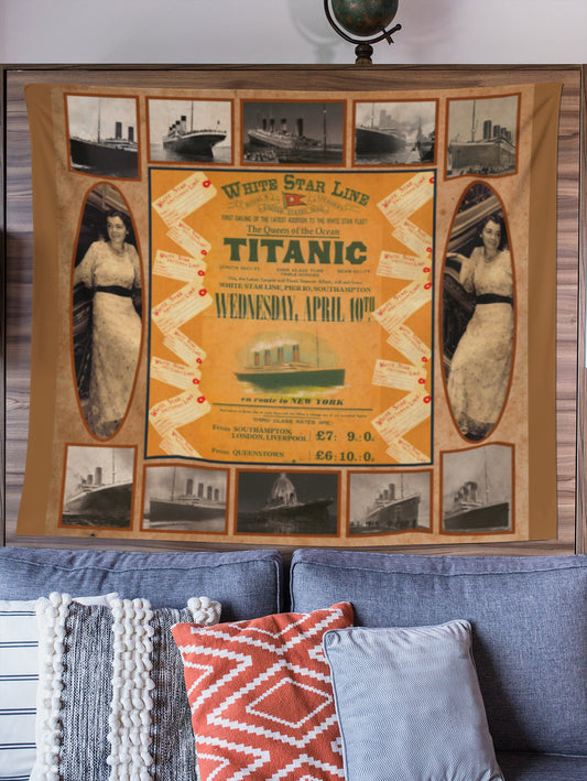 Titanic wall art, tapestries wall hanging yellow, Titanic wall decor for boys room, white star line wall decor, boy room decor