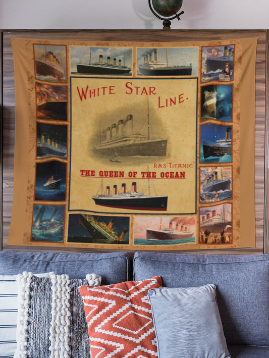 Titanic Indoor Wall Tapestries vintage wall art, wall decor for boys room, tapestry wall hanging, Titanic white star line boy room decor