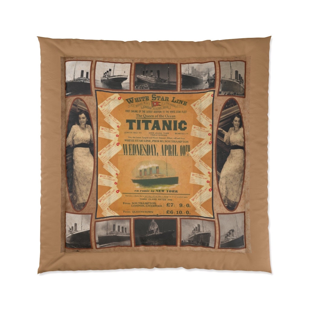 RMS Titanic comforter, white star line custom comforter, personalized eco friendly yellow comforter, Christmas gift for boy 6 8 years old