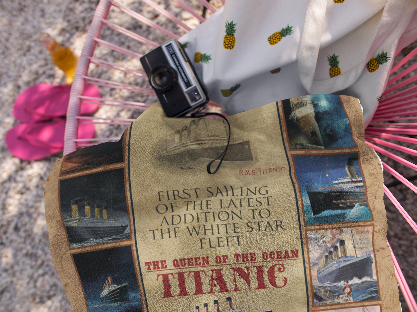 Titanic polycotton towel, white star line bath towel, personalized boy's towel - gift for kid's, Titanic+towel