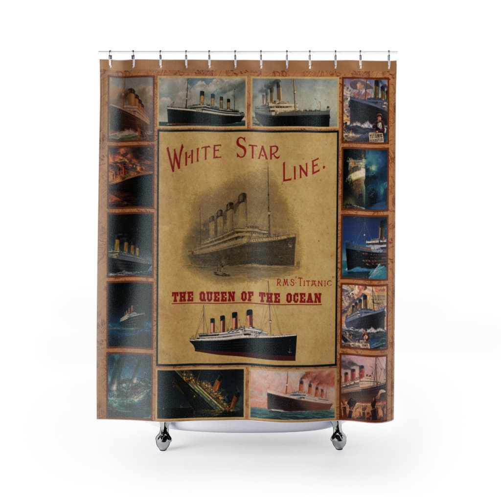 White star line shower curtain, Titanic boys shower curtain, vintage housewarming gift, bath curtain - teen shower curtain