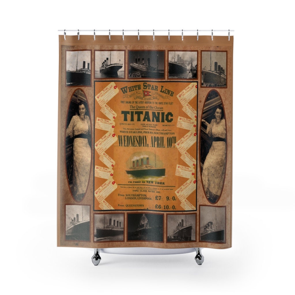 Titanic shower curtain, historical photos shower curtain, white star line shower curtain, gift for boy 6 8 history buff