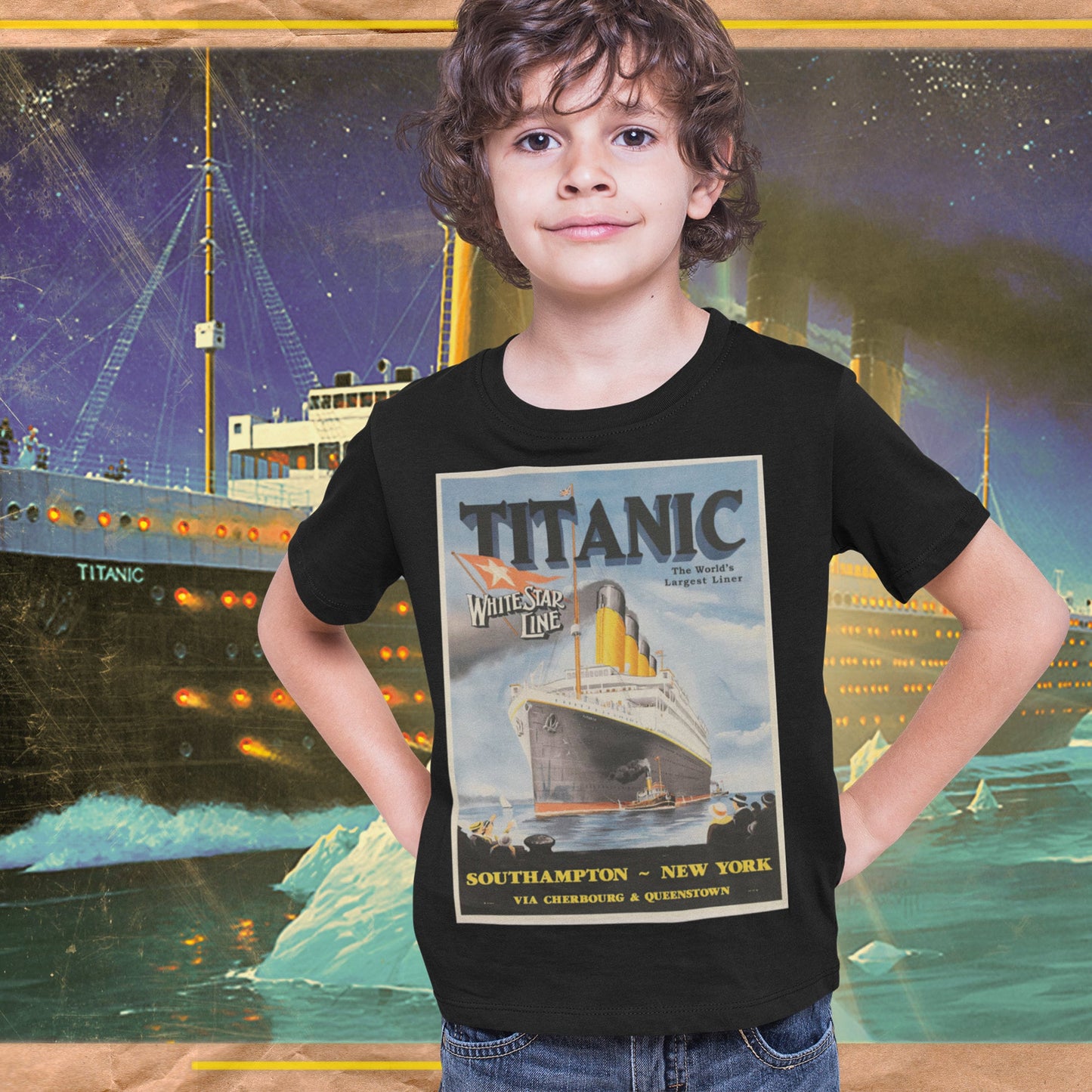 Titanic shirt the World's Largest Liner, White Star Line t-shirt, Southampton - New York tshirt, 11 year old boy gift