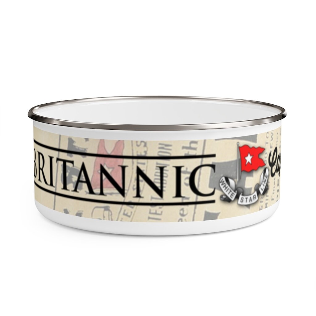 HMHS Britannic Enamel Bowl - 8 year old boy gift, White Star Line enamel bowl vintage, retro white enamel bowl for Titanic party