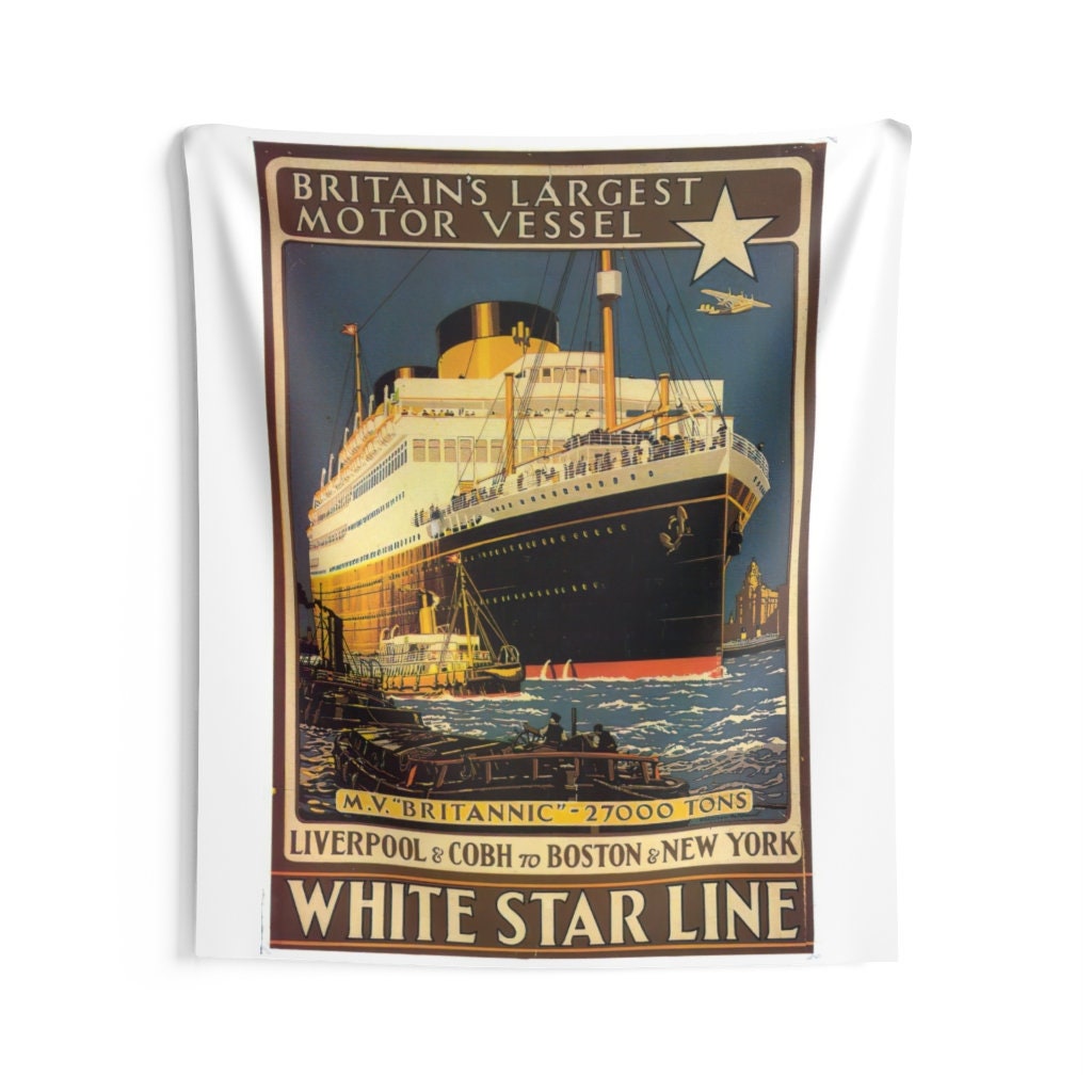 Indoor Wall Tapestries Britain's largest motor vessel - M.V. Brittannic, White Star Line history buff gift for boy 9 years old