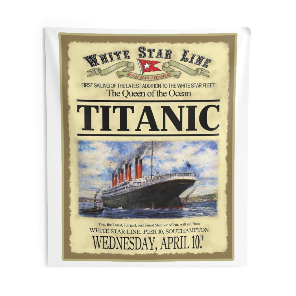 Indoor Wall Tapestries with Titanic, vintage old poster White Star line, retro gift for boy and girl, Titanic party gift