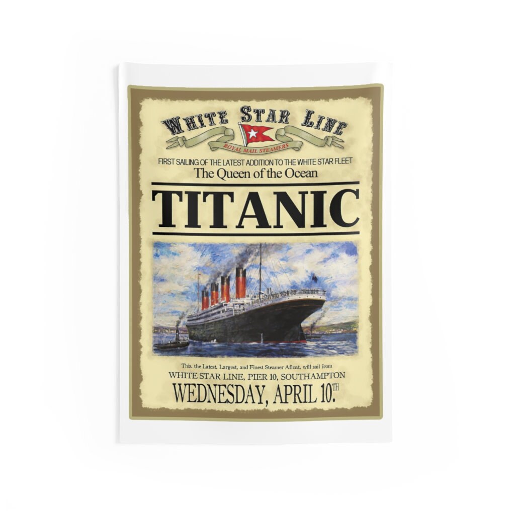 Indoor Wall Tapestries with Titanic, vintage old poster White Star line, retro gift for boy and girl, Titanic party gift