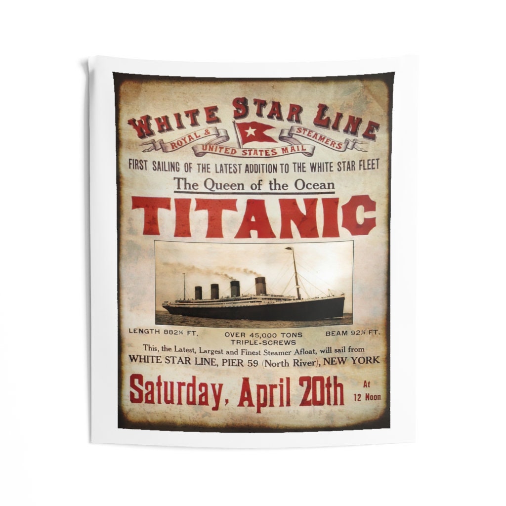 White Star Line Indoor Wall Tapestries, Titanic tapestries wall hanging - 8 year old boy gift, Titanic party old vintage poster