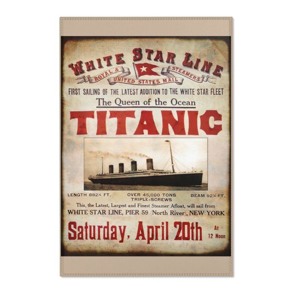 Titanic area rugs for sale, White Star Line area rugs runner, vintage rugs for home - 8 year old girl gift, Titanic party gift