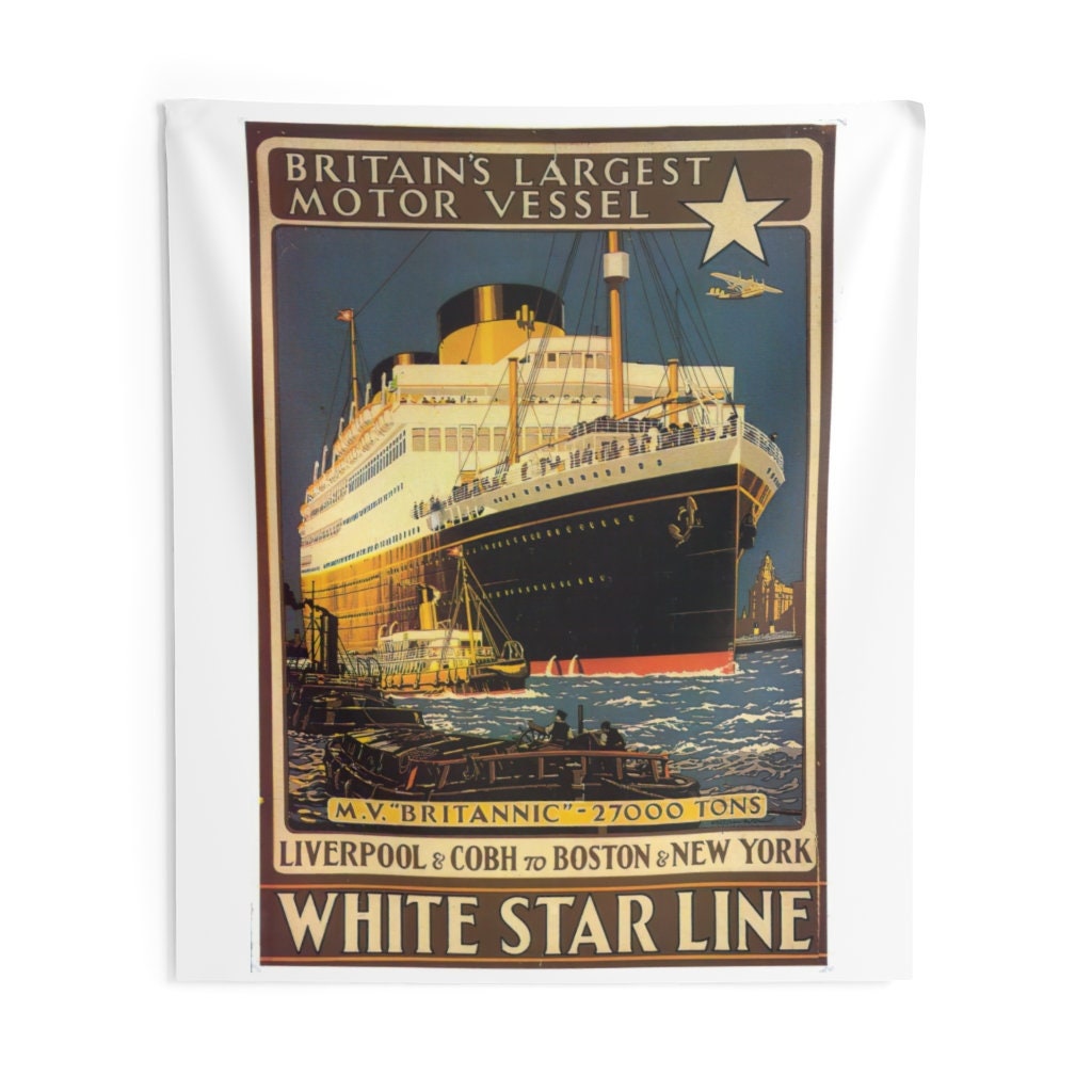 Indoor Wall Tapestries Britain's largest motor vessel - M.V. Brittannic, White Star Line history buff gift for boy 9 years old