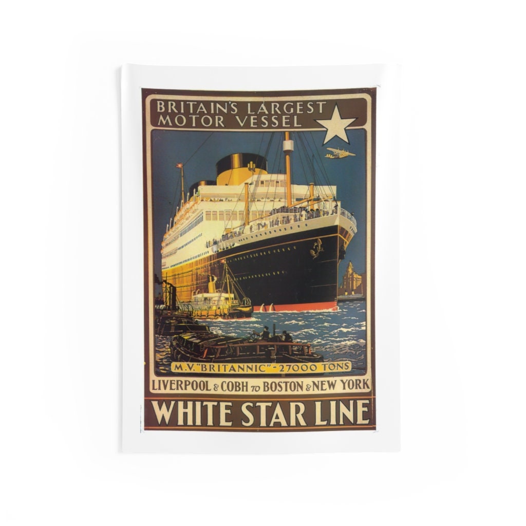 Indoor Wall Tapestries Britain's largest motor vessel - M.V. Brittannic, White Star Line history buff gift for boy 9 years old