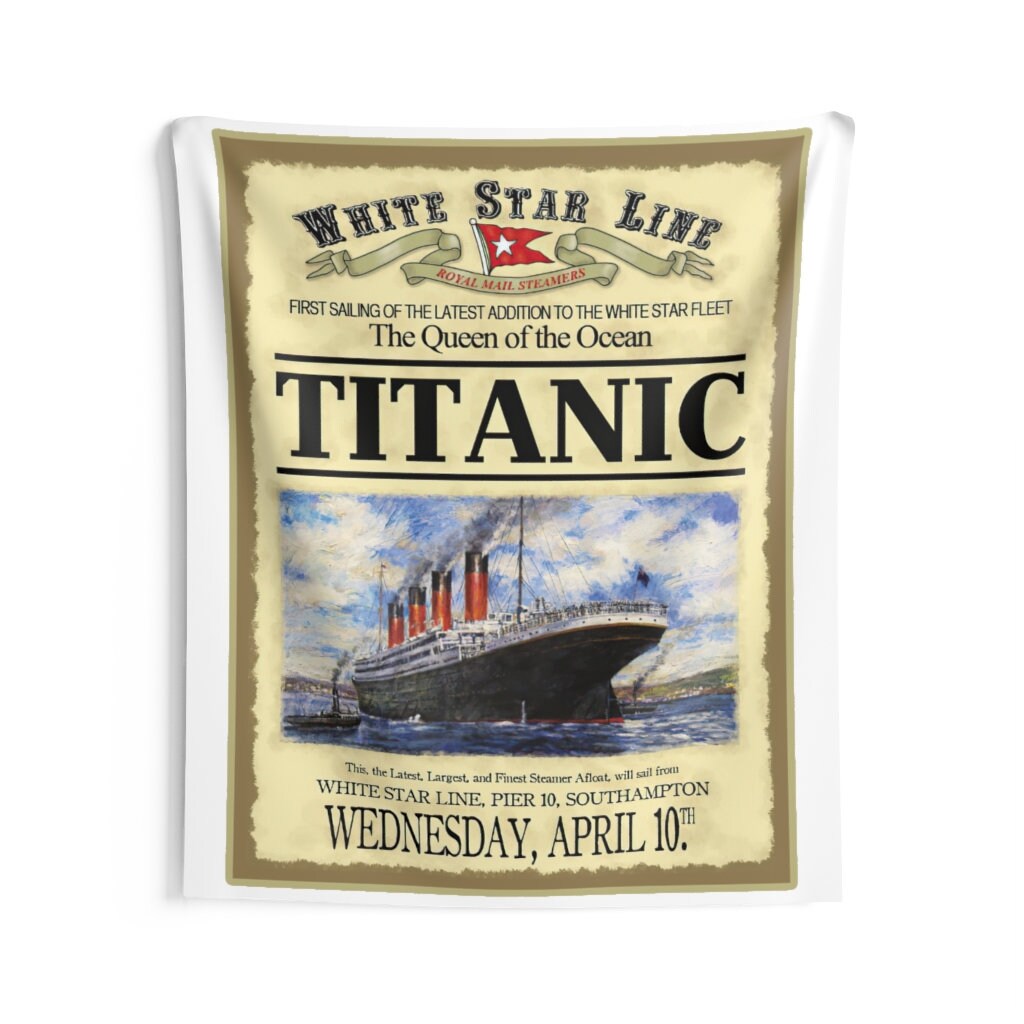 Indoor Wall Tapestries with Titanic, vintage old poster White Star line, retro gift for boy and girl, Titanic party gift