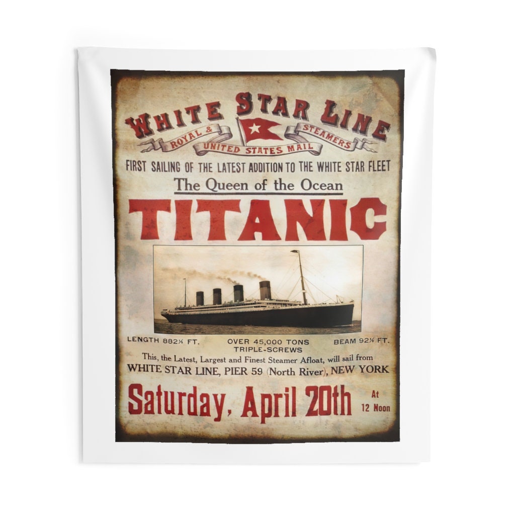 White Star Line Indoor Wall Tapestries, Titanic tapestries wall hanging - 8 year old boy gift, Titanic party old vintage poster