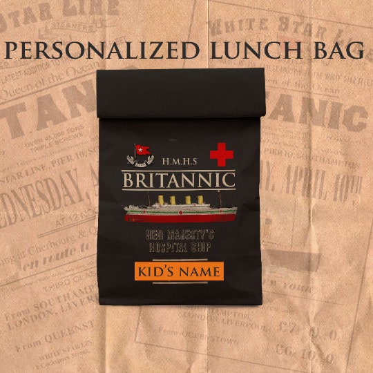 Britannic  personalized lunch bag for kids, reusable white star line lunch bag, lunch bag for boy 6 8 history buff, lunch+bag