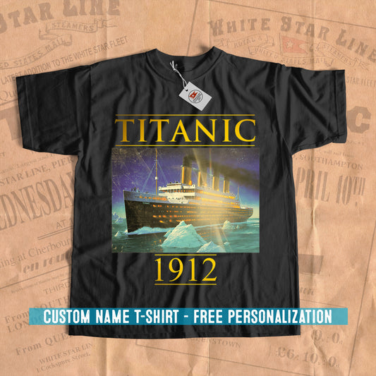 Titanic 1912 t-shirt - old ocean liner lit by the sun. Mom and dad vintage t shirt, all family cruise t shirt