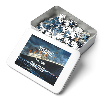 Personalized jigsaw puzzle Captain Titanic with kids name, educational puzzle - picture puzzle in a metal box (30, 110, 252, 500,1000-piece)