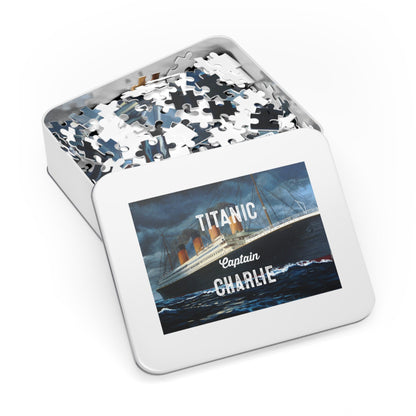 Personalized jigsaw puzzle Captain Titanic with kids name, educational puzzle - picture puzzle in a metal box (30, 110, 252, 500,1000-piece)