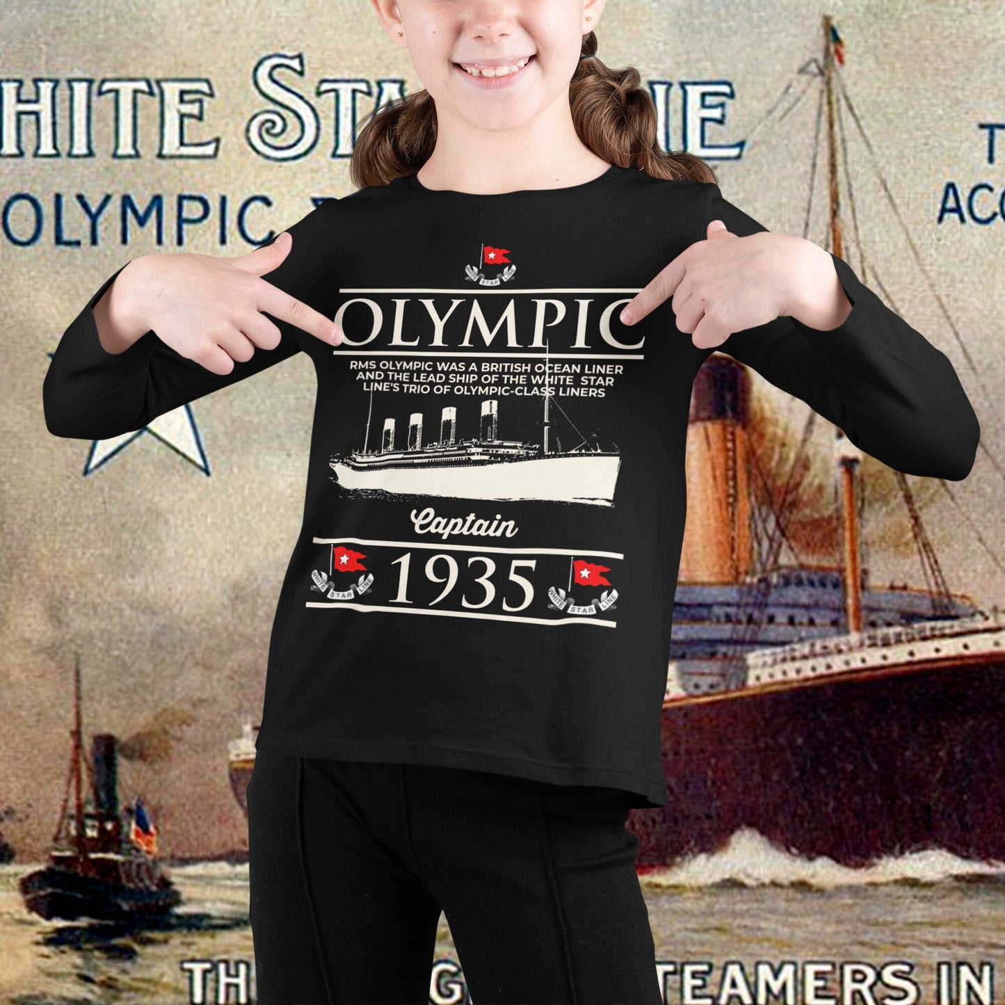 Olympic gift for history lover, Titanic's twin long sleeve shirts, shirt for boy and girl history buff, White Star Line tshirt (youth sizes)