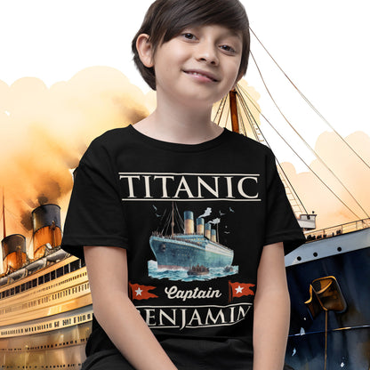 Titanic custom name kids t shirt, personalized shirt for 7th birthday gift, White Star Line flag tshirt