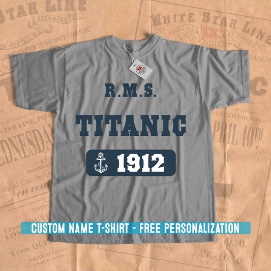 RMS Titanic t-shirt, blue print with anchor - birthday boy shirt, personalized gift. Gift for son & nephew, eco friendly shirt