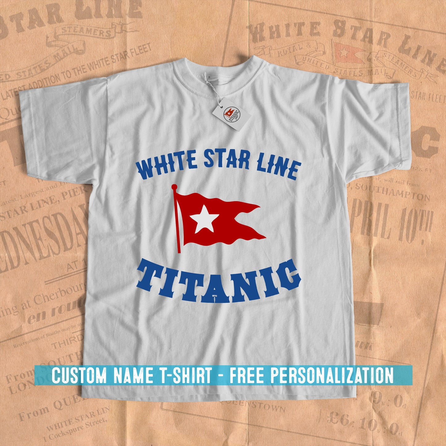 Customized Titanic vintage t shirt, retro poster style design, gift for history student.