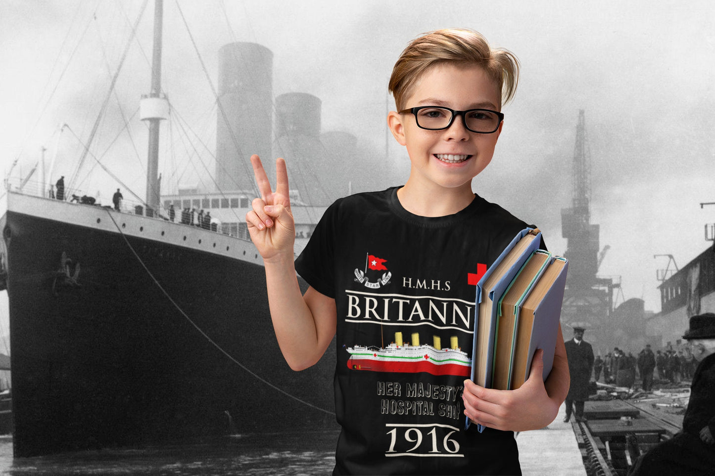 Britannic custom name t-shirt, handmade t shirt - 8th birthday boy shirt, gift for history lover, white star line tee