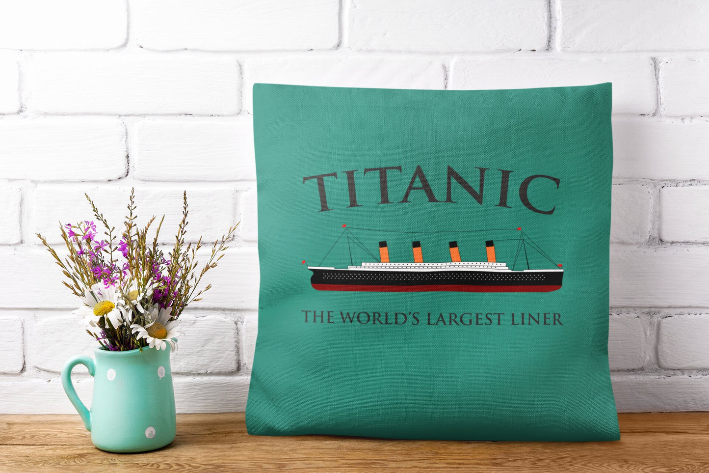 Titanic pillow, decorative pilllow, teen boy gift, throw pillow. Titanic the world's largest liner - gift for boy history buff