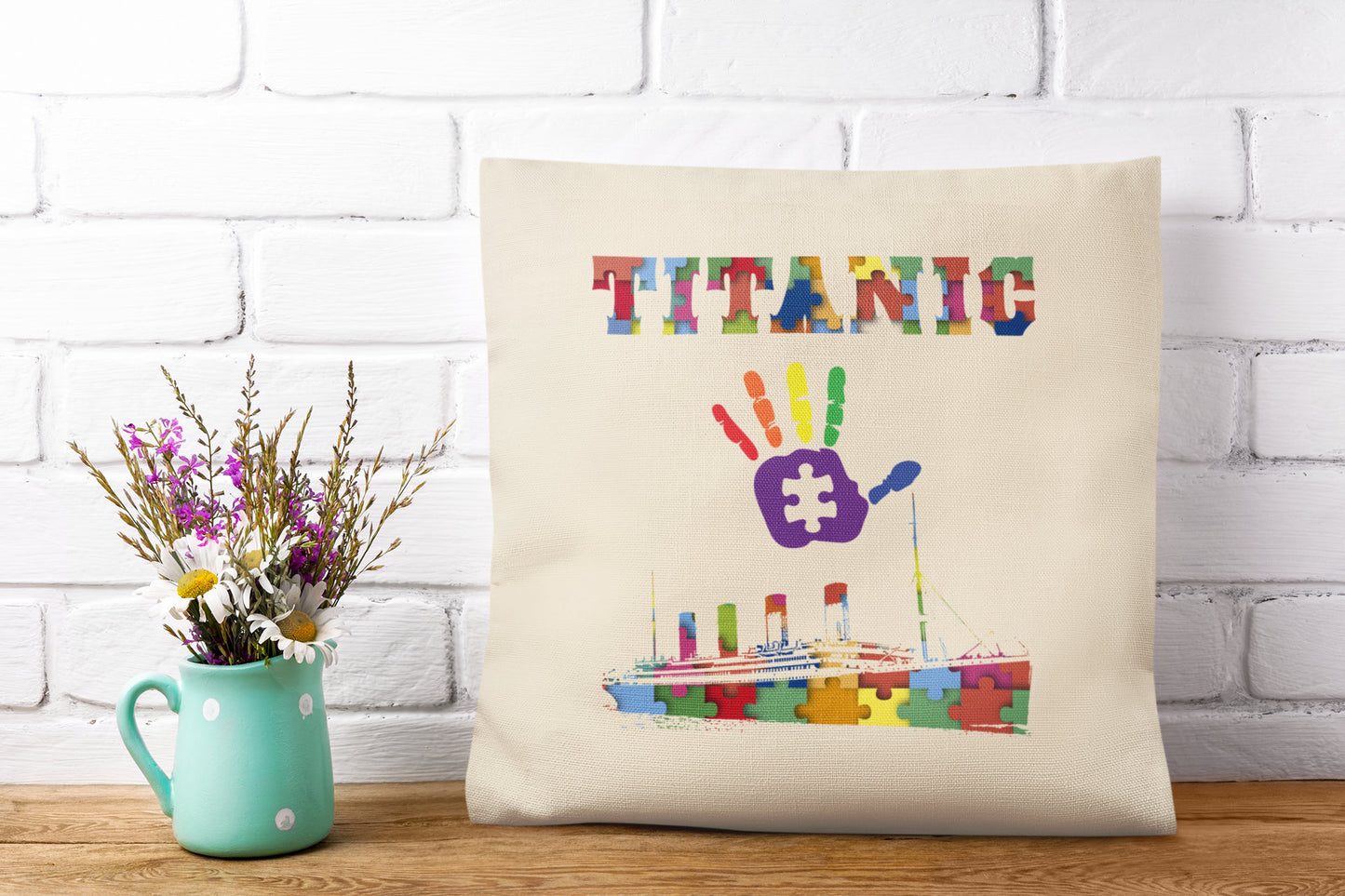 Titanic pillow autism awareness pillow kids, personalized pillow, kids name designer pillow covers gift for son & daughter